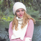 Natural colour plain beanie on woman