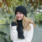 Slate colour plain beanie on woman