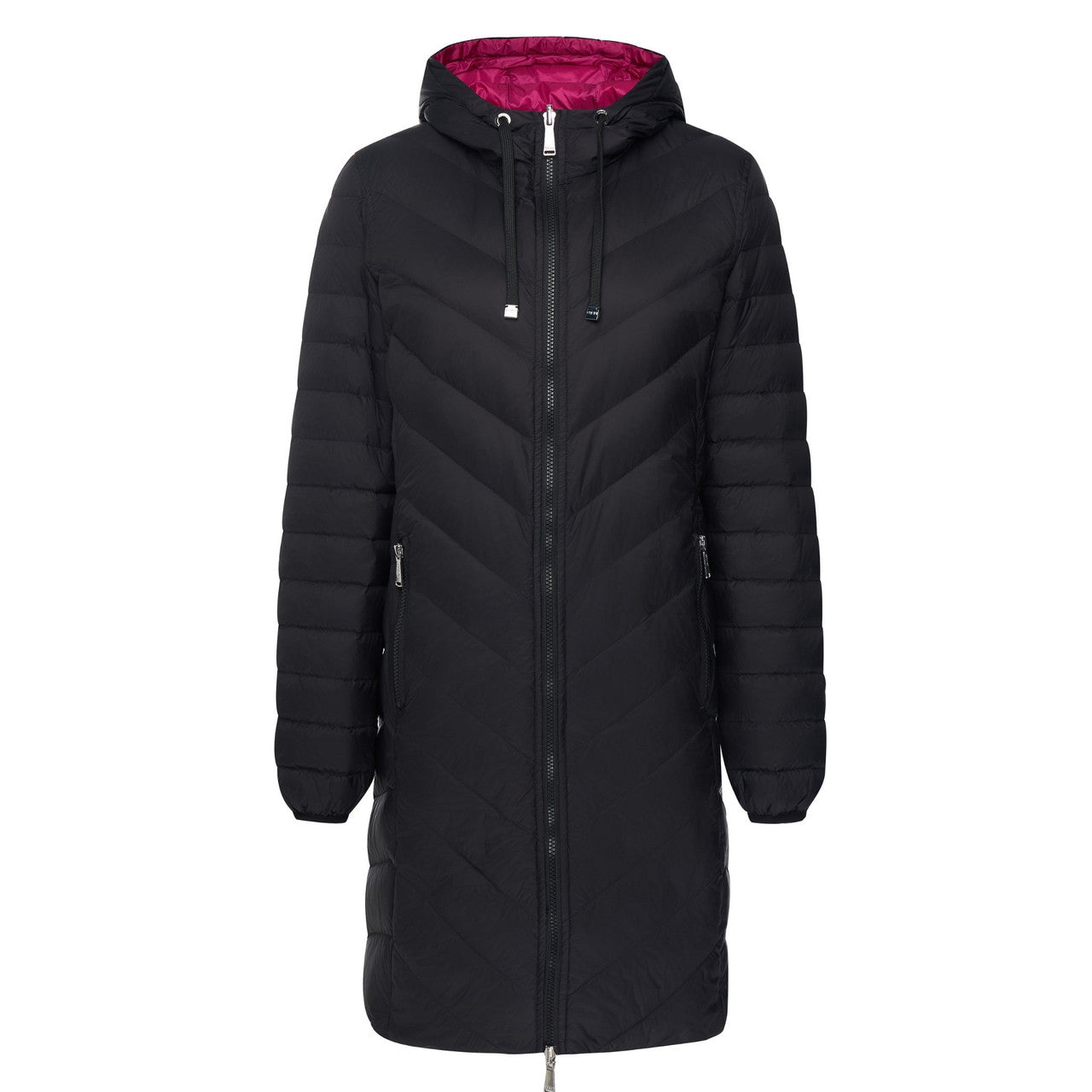Moke - Arnie Reversible Packable Down Coat (ARNIE) in colour Black/Rose Violet.