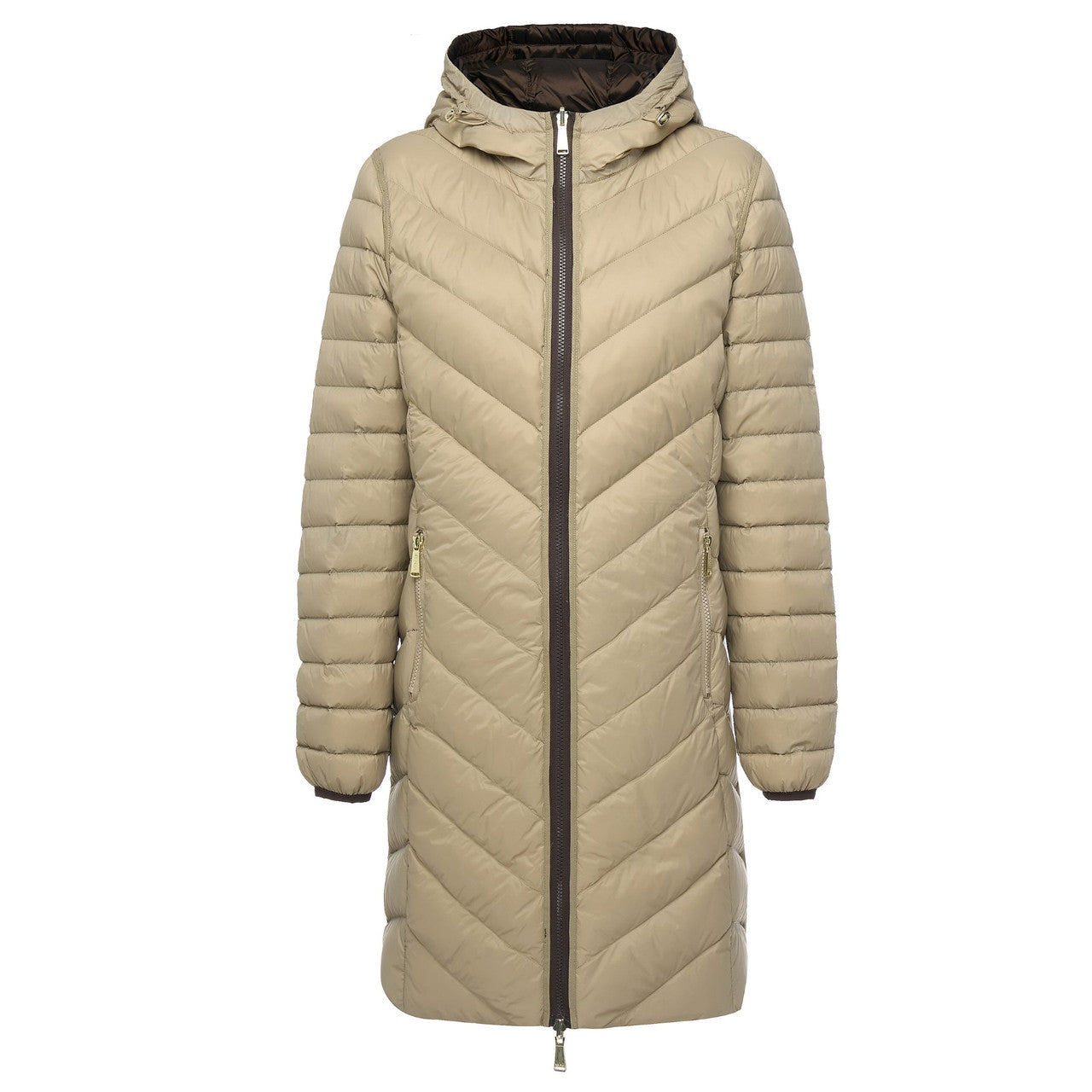 Moke - Arnie Reversible Packable Down Coat (ARNIE) in colour Chocolate/Palomino.