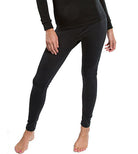 Woman wearing Merino wool black thermal long johns.