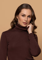 Woman wearing Bay Road Merino - Isabel Polo (BR716) in the colour Espresso
