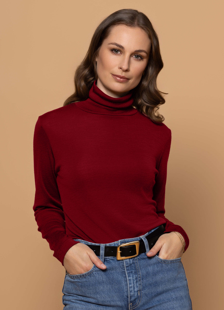 Woman wearing Bay Road Merino - Isabel Polo (BR716) in the colour Boreaux