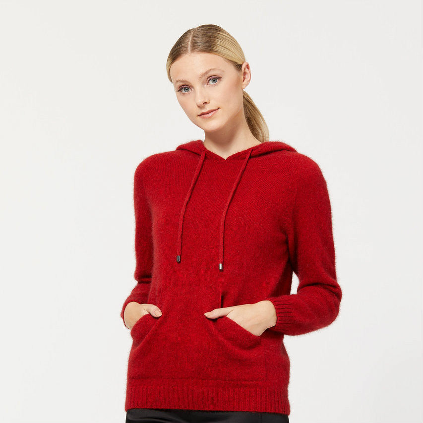 Merino and possum hoodie in colour Red