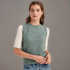 Woman wearing McDonald - Merino & Possum Herringbone Lace Vest (5059) in the colour Mint.