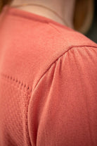 Woman wearing Country Laine - Cotton Eyelet Yoke Jumper (CL0094) in the colour Sienna.