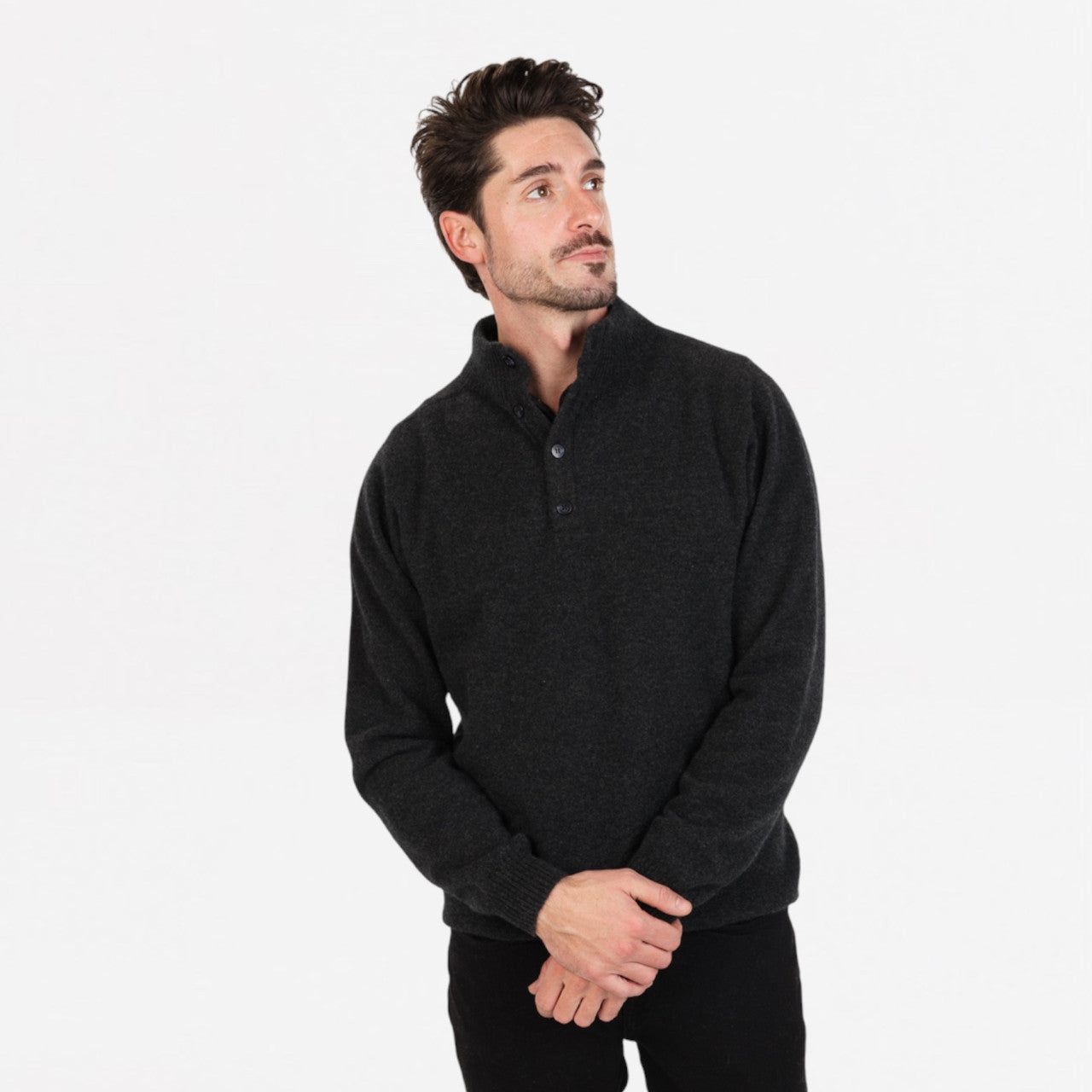 Native World - Men's Button Collar Sweater (NB437) Charcoal