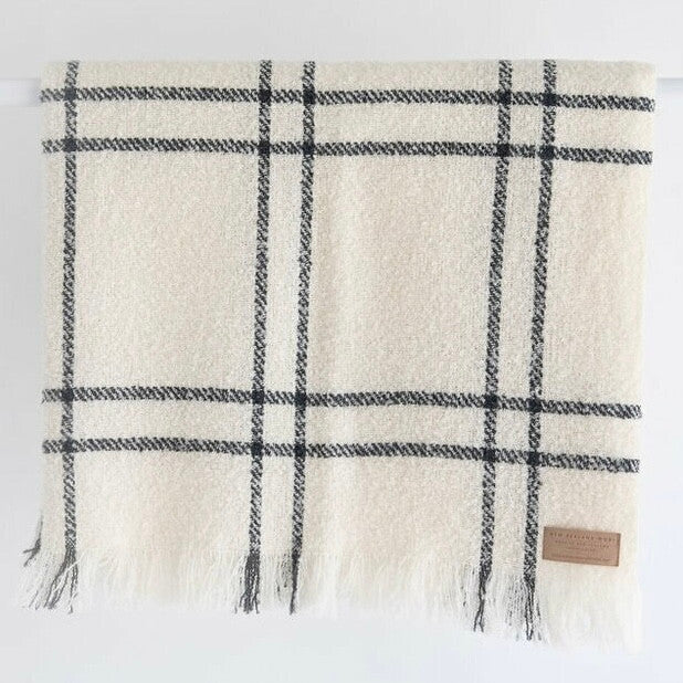 Cream Check wool twill throw