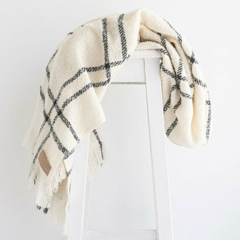 Cream Check wool twill throw
