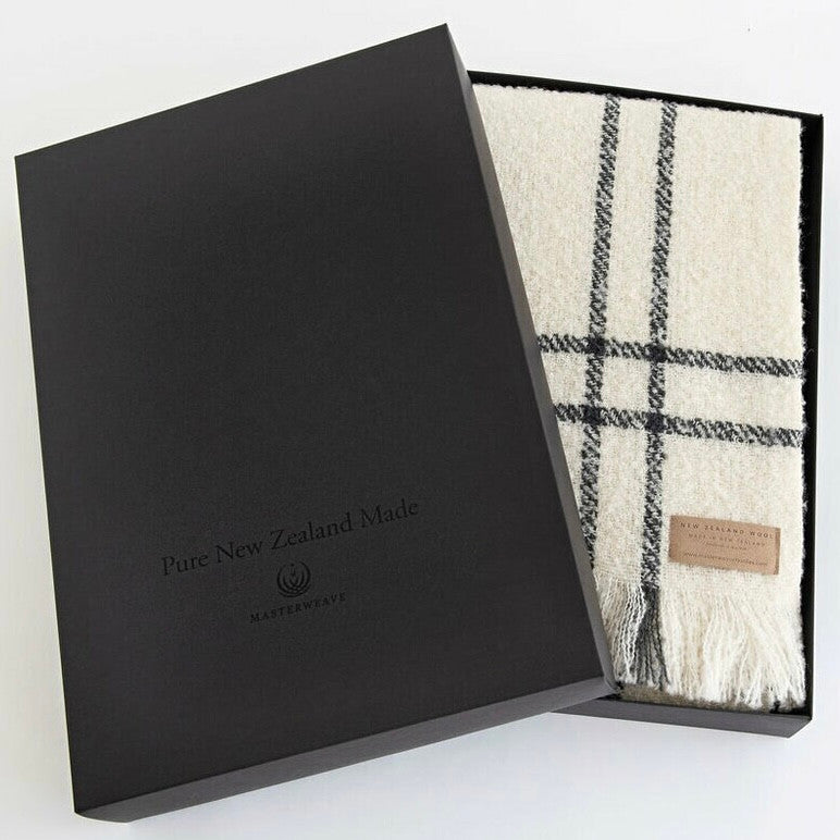Cream Check wool twill throw