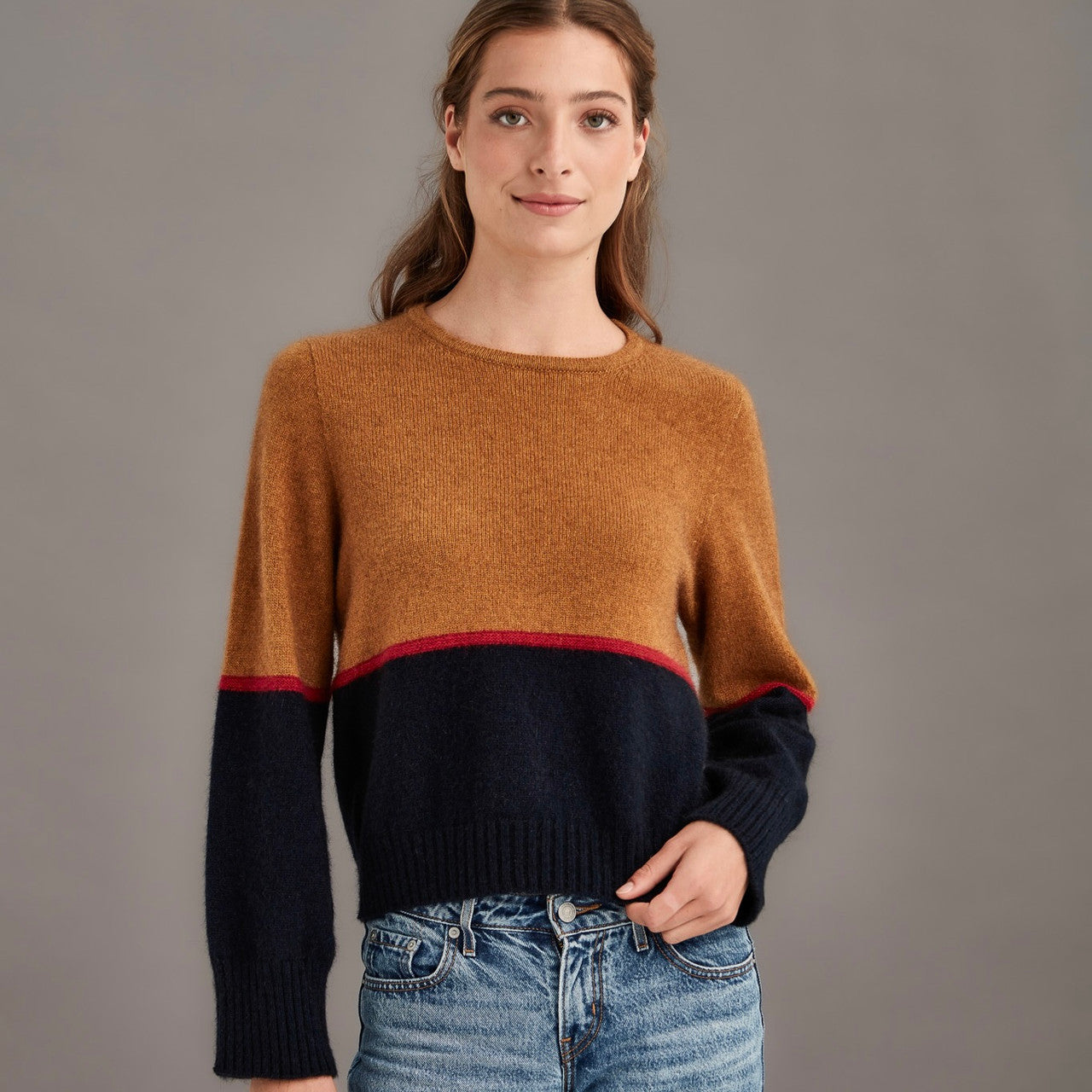 Woman wearing McDonald - Merino & Possum Horizon Jumper (5061-SS2026) in the colour Wallace.