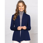 Woman wearing navy diva jacket
