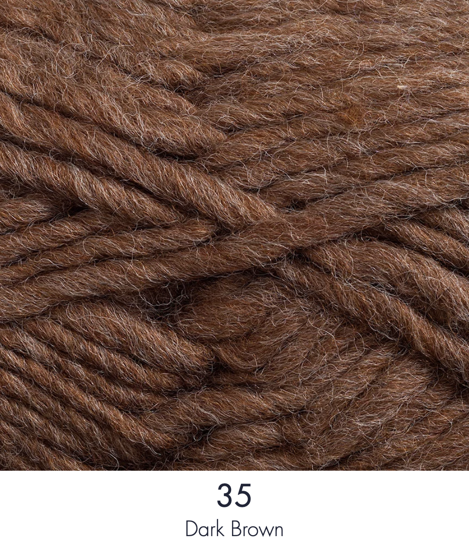Close up ball of yarn in colour dark brown.