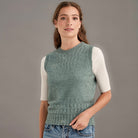 Woman wearing McDonald - Merino & Possum Herringbone Lace Vest (5059) in the colour Mint.