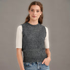 Woman wearing McDonald - Merino & Possum Herringbone Lace Vest (5059) in the colour Pewter.