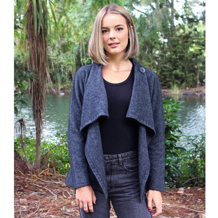 Lothlorian - Merino & Possum Enfold Jacket (9780)Charcoal