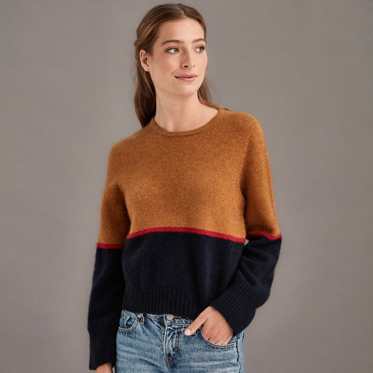 Woman wearing McDonald - Merino & Possum Horizon Jumper (5061-SS2026) in the colour Wallace.