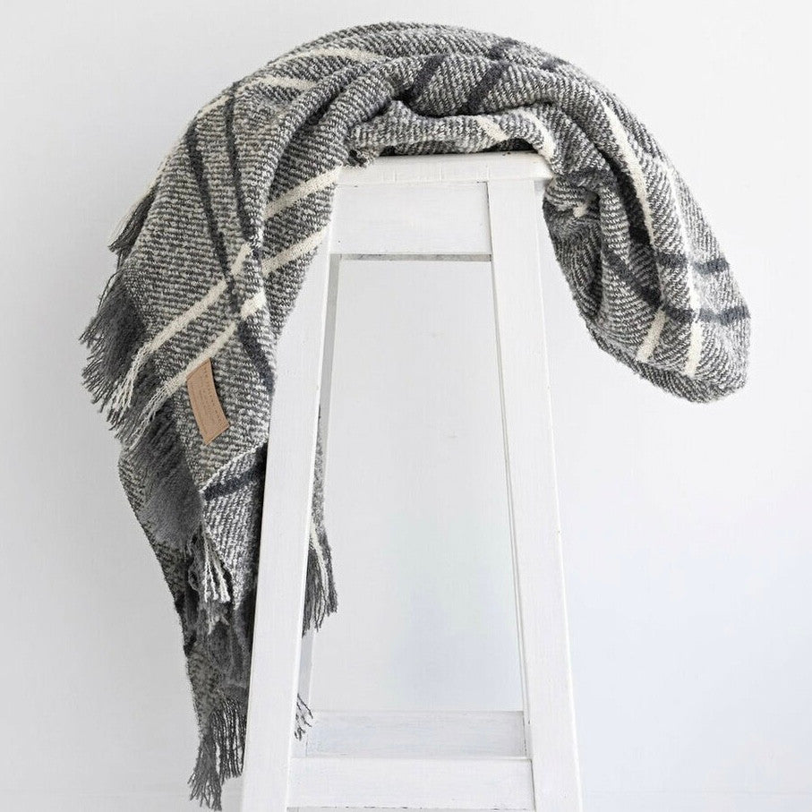 Grey Check wool twill throw
