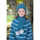 Girl wearing Poncho in colour teal.