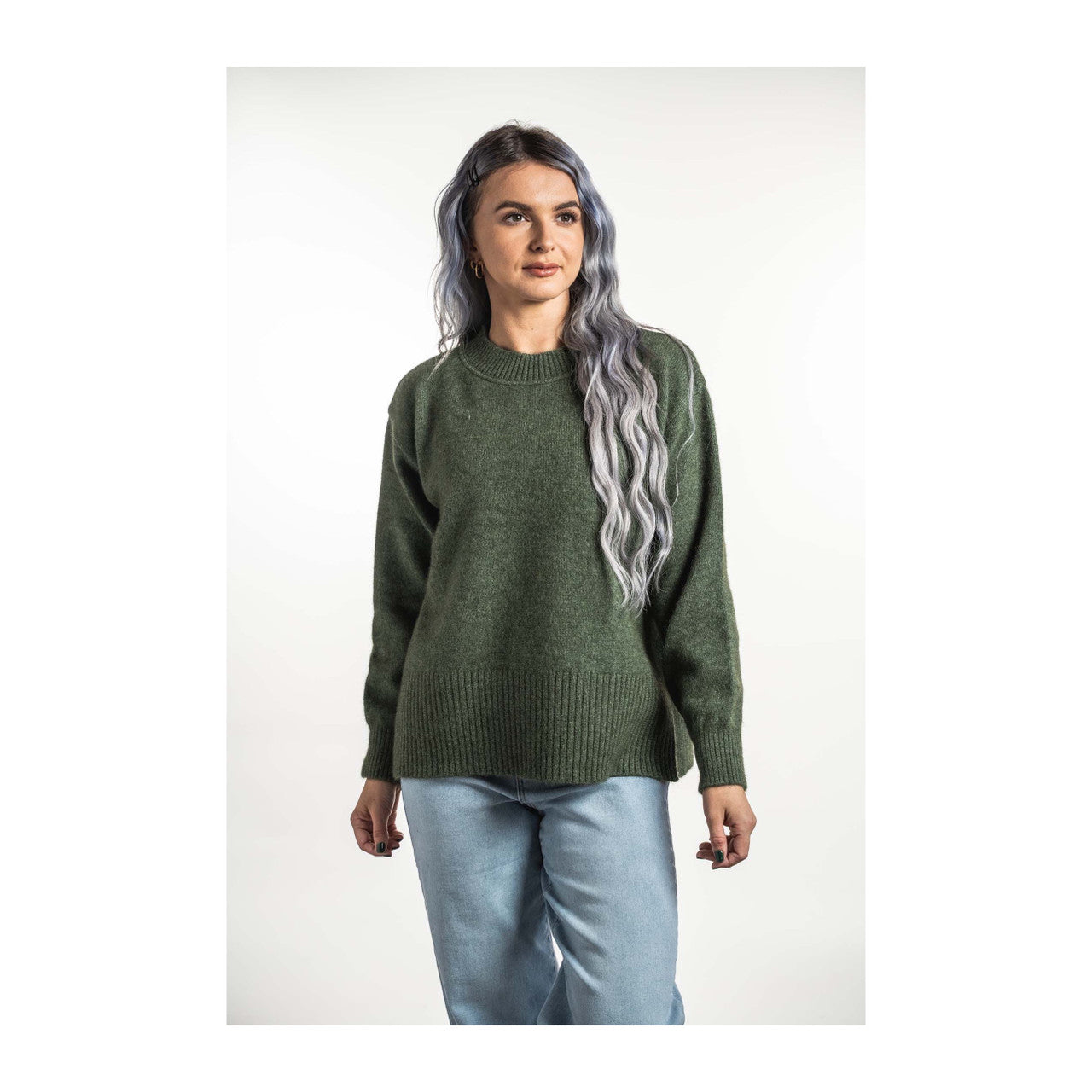 Split Hem Jumper - Moss