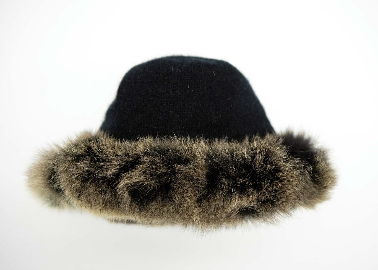 Koru Merino - Possum Fur Trim Hat (KO200) Black/Snowtip