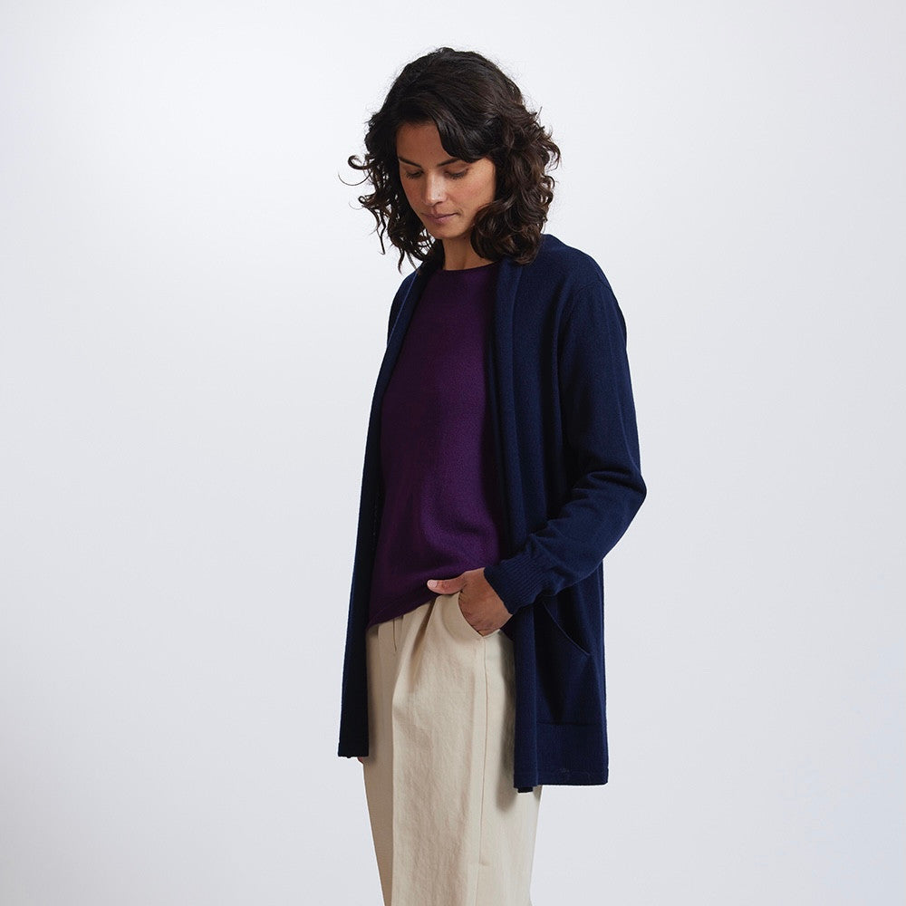 Royal Merino - 100% Merino Open Front Long Cardigan (RM2455) Light Navy.