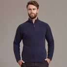 McDonald - Possum & Merino Short Zip Rib Sleeve Sweater (M620) Navy