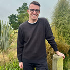Man wearing Silverdale - Merino Men's Rib Crew Sweater (Sale) (4880-C-SILVERDALE) in Charcoal.