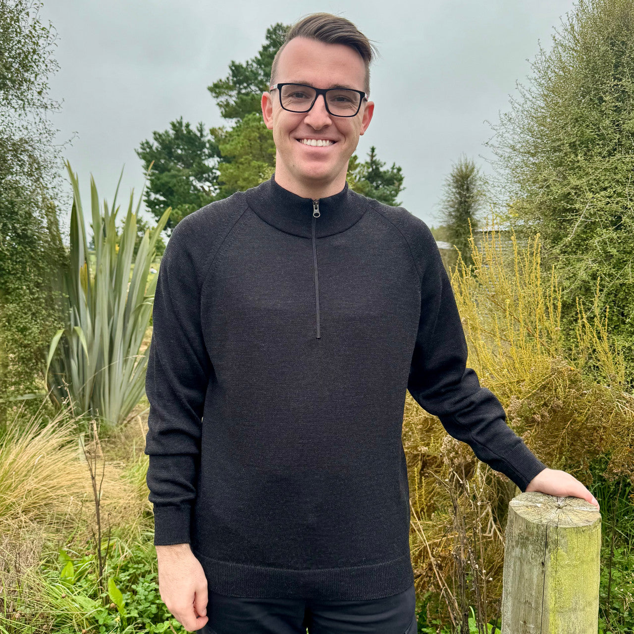 Man wearing Country Laine - Mens Midweight Zip Jacket (CL0029) in the colour Black