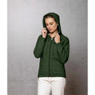 Woman wearing Noble Wilde - Merino and Possum Oulu Hoodie (NW3231) in the colour Jungle.