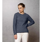 Woman wearing Noble Wilde - Merino and Possum Rutland Raglan Crew (NW3228) in the colour Neptune.