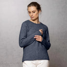 Woman wearing Noble Wilde - Merino and Possum Rutland Raglan Crew (NW3228) in the colour Neptune.