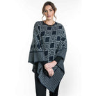 Koru - Merino and Possum Diamond Poncho (KO656) Navy/Mist