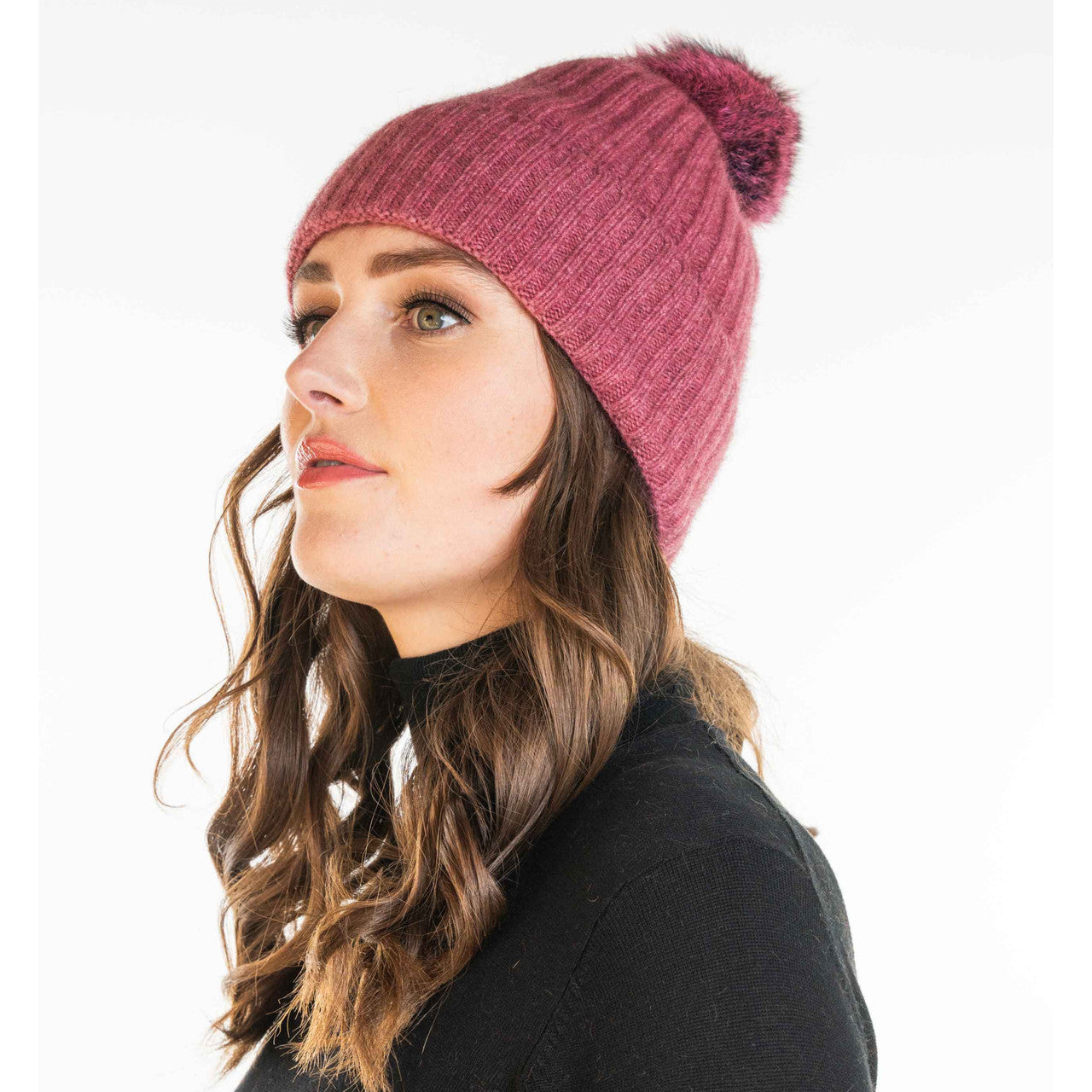 Koru Merino - Possum Fur Pom Pom Beanie (KO2013) Rose/Wildberry