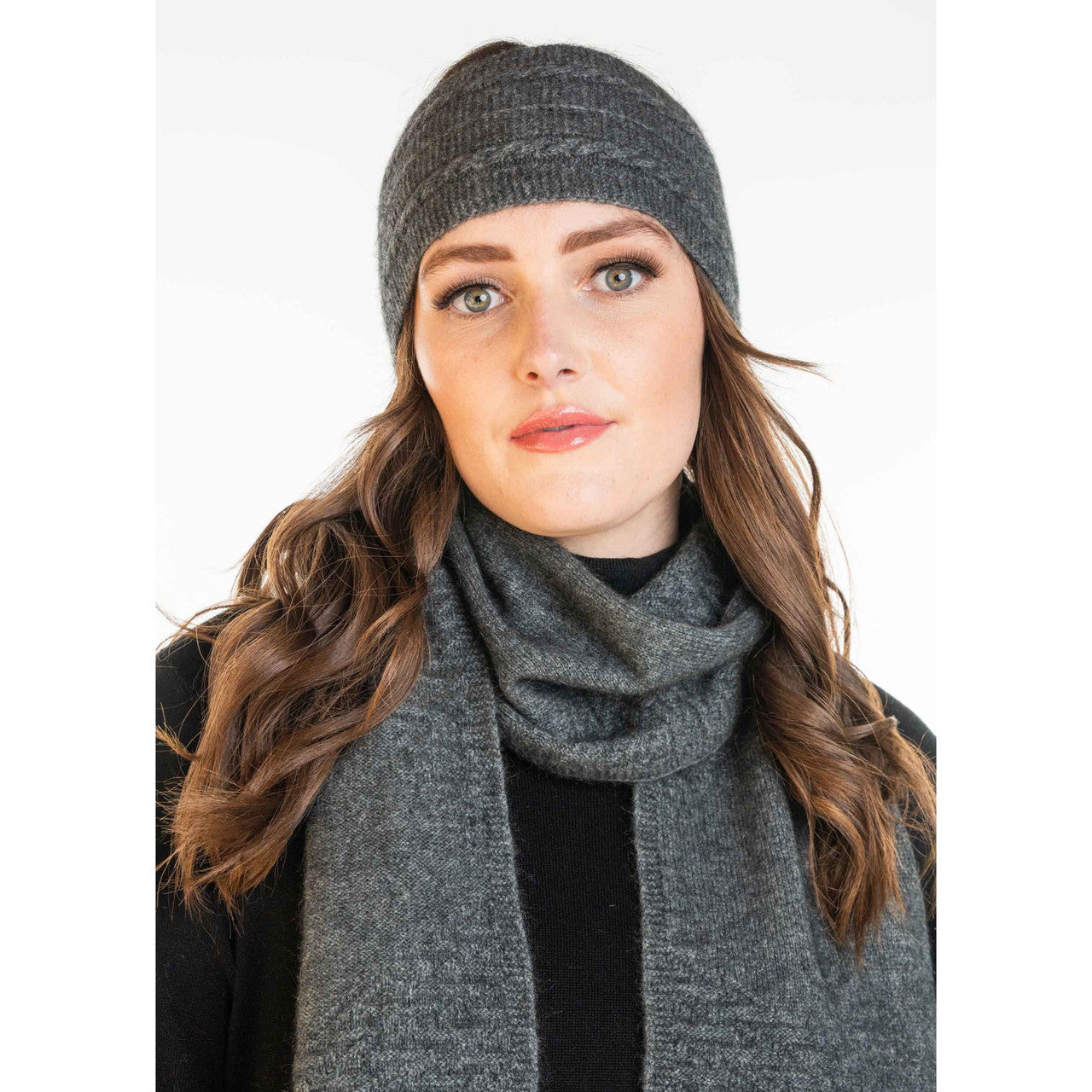 Koru Merino - Possum Cable Headband (KO94) Grey