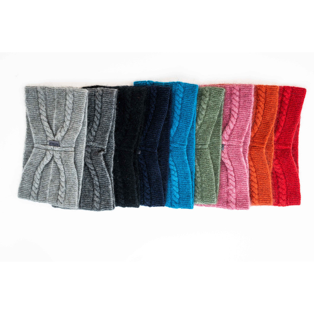 Left to right: Mist, Grey, Navy, Pacific, Moss, Rose, Sienna and Rata.