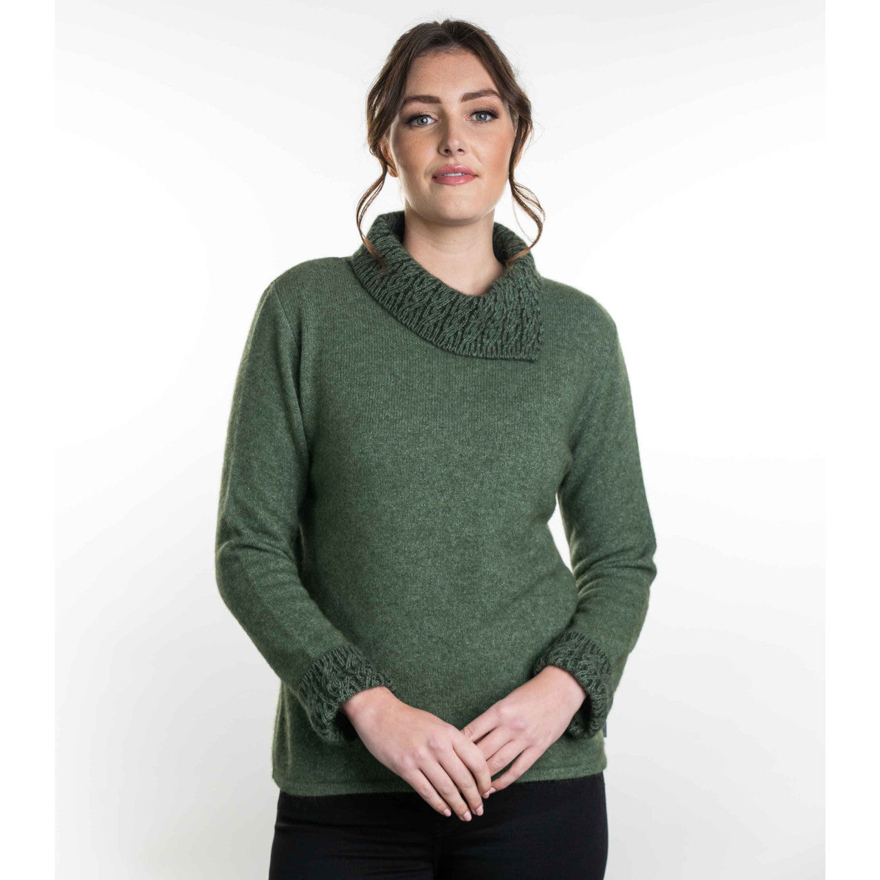Koru Merino - Possum Two Tone Jumper (K0471) Moss/Black