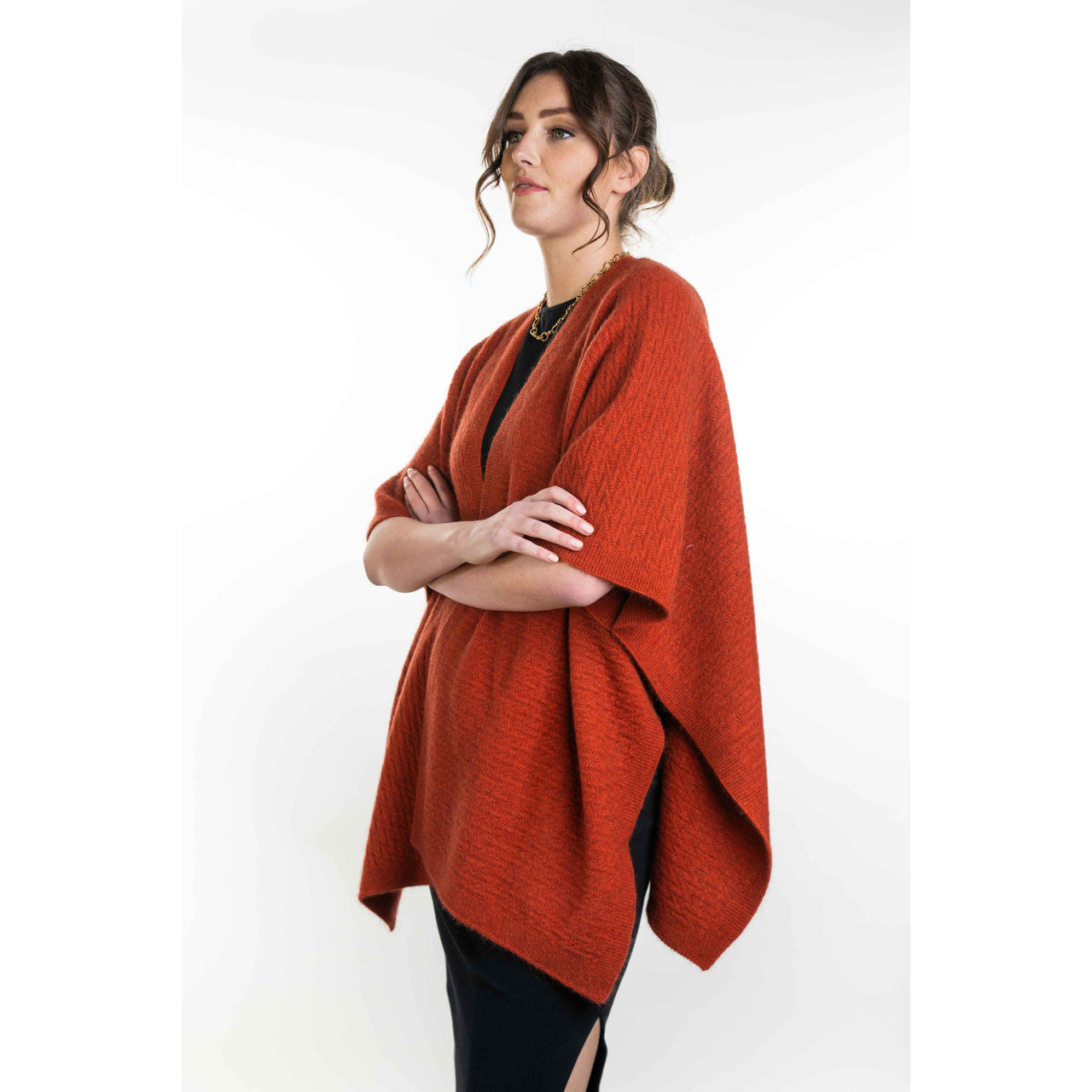 Koru - Merino and Possum Zig Zag Textured Cape (KO553) Sienna