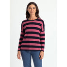 Royal Merino - 100% Merino Striped Drop Shoulder Jumper (RM2592) Geranium