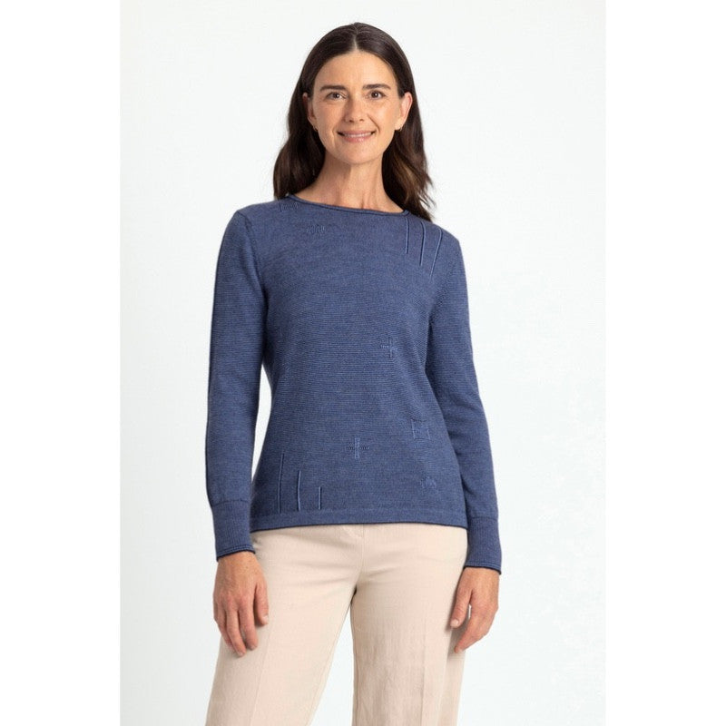 Royal Merino - 100% Merino Fine Stripe Jumper (RM2394) Light Navy/Cornflower