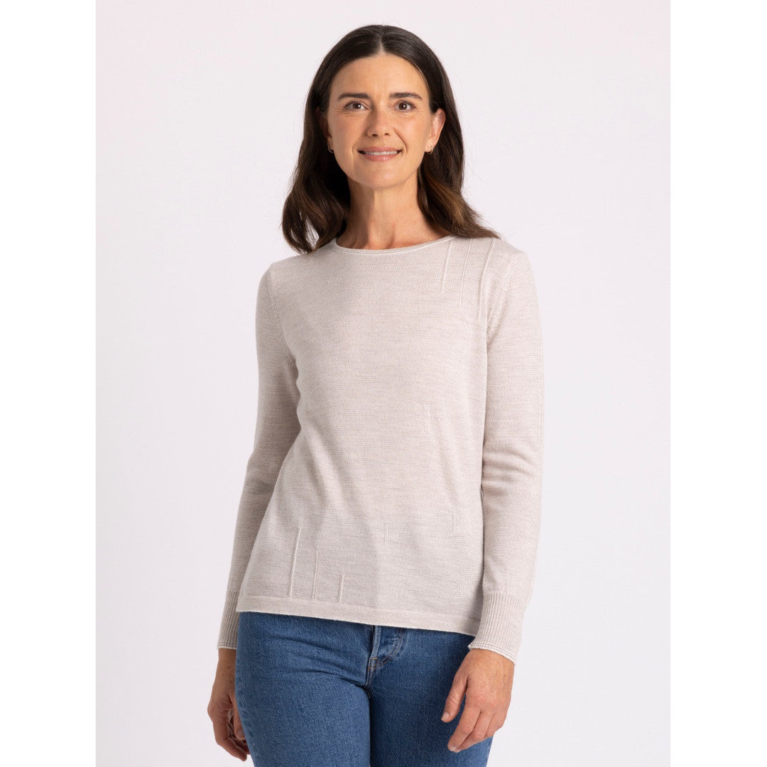 Royal Merino - 100% Merino Fine Stripe Jumper (RM2394) Natural/Light Sand
