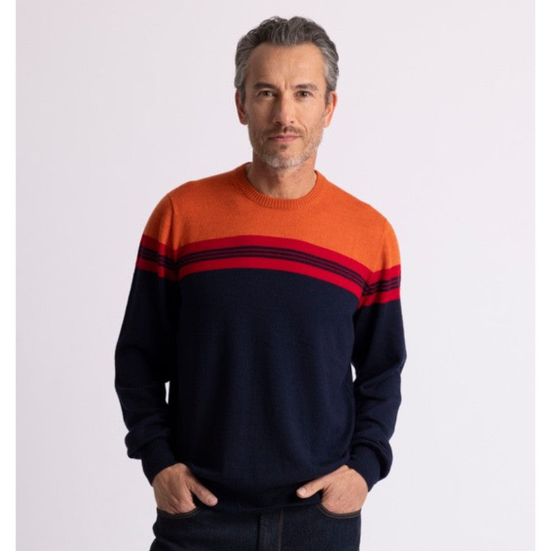 Royal Merino - 100% Merino Men's Variegated Crew Neck (RM3028) Salsa