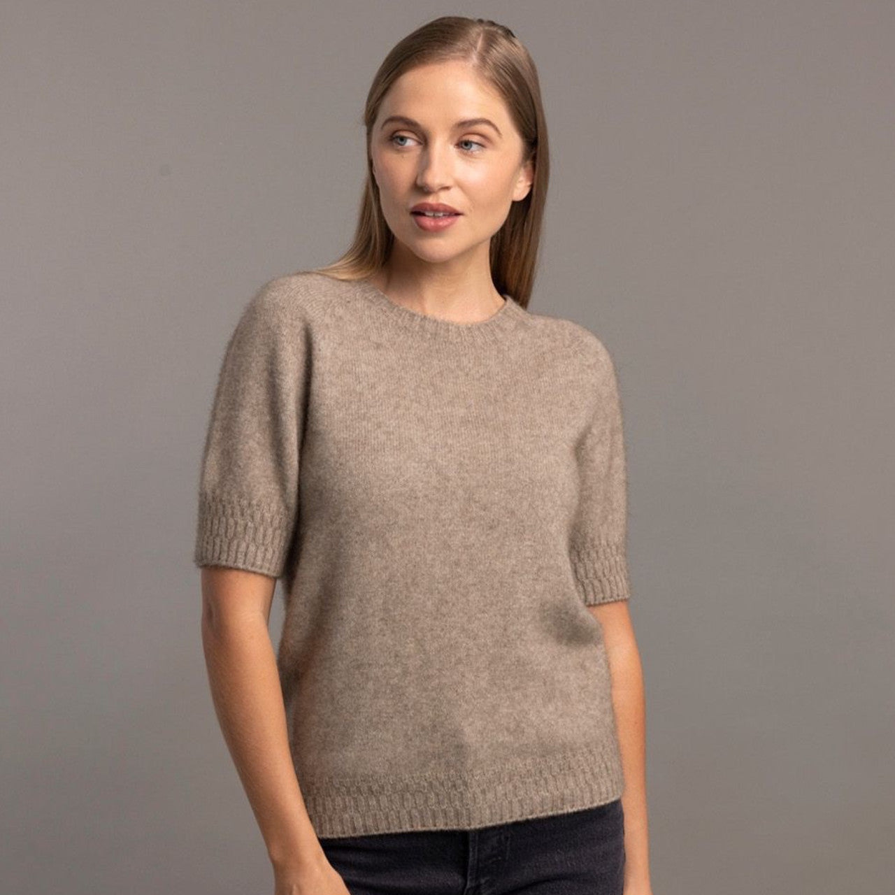 McDonald - Possum and Merino Stepped Stitch T-Shirt (5052) Mocha