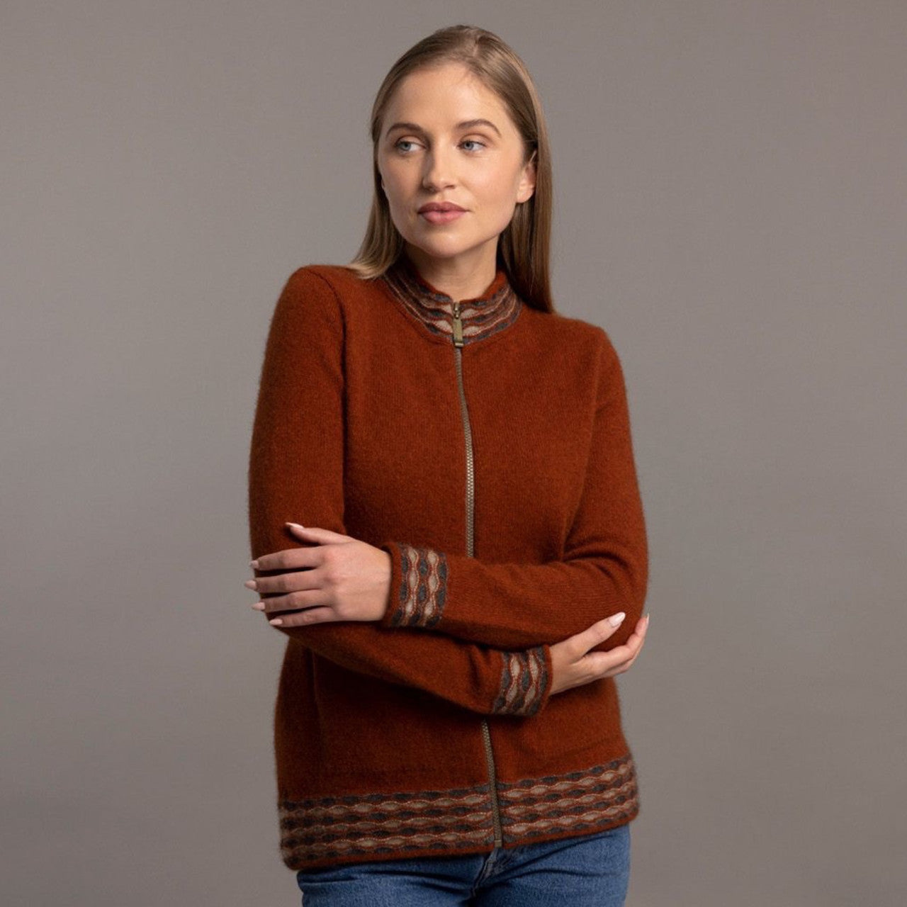 McDonald - Possum & Merino Wave trim Zip Spice