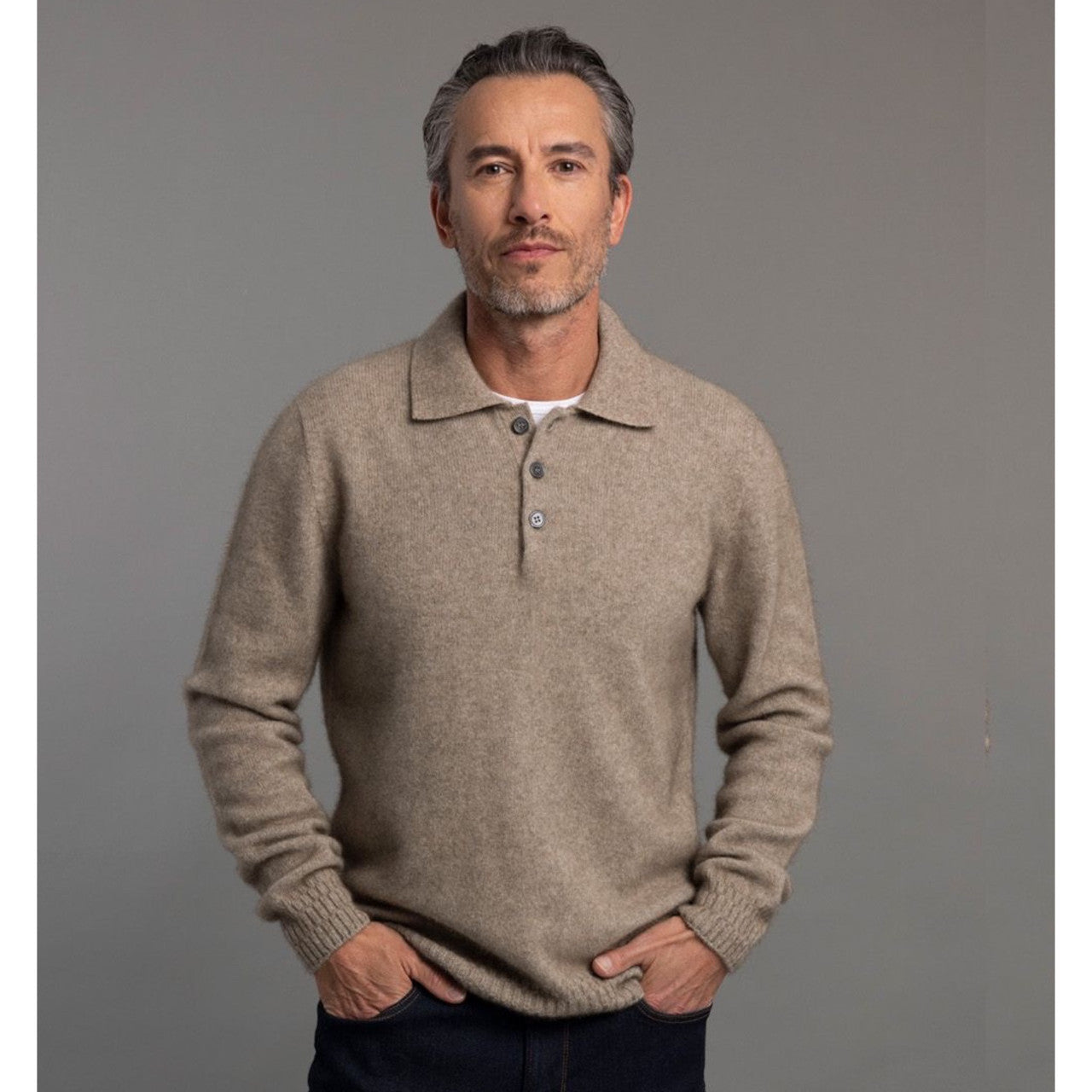 McDonald - Possum and Merino Stepped Stitch Polo (6639) Mocha