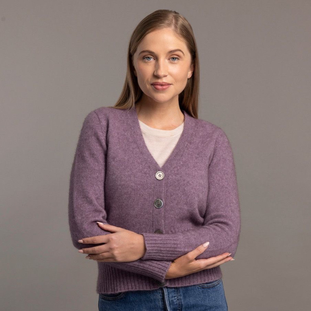 McDonald - Merino - Possum Rib Cardi (5034) Lilac