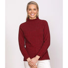 Woman wearing Noble Wilde - Merino & Possum Cable Funnel Neck (NW3221) in the colour Sangria