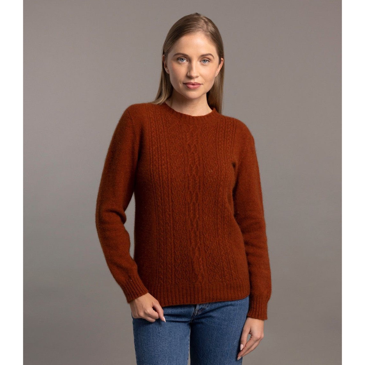 McDonald - Possum & Merino Crew Neck Jersey with Lace Detail (6129) Spice
