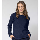 Woman wearing Noble Wilde - Merino and Possum Rutland Raglan Crew (NW3228) in the colour Maritime.