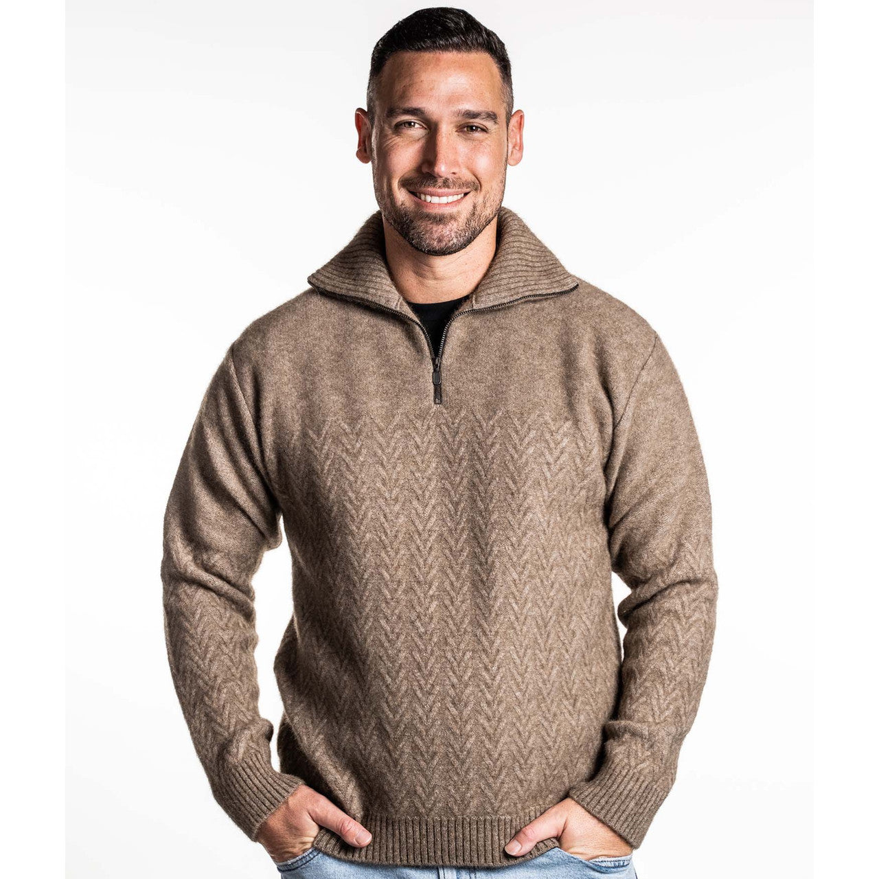 Koru - Merino - Possum Chevron Zip Jumper (Mocha)